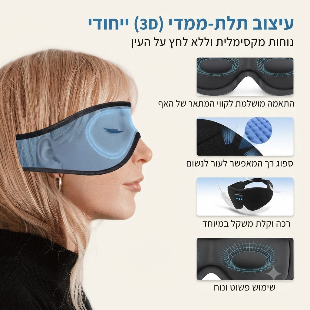 DeepRest™️- מסכת שינה חכמה לאטימת אור ורעשים